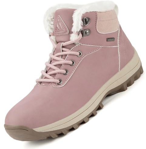 Mishansha Bottines Fourrées Femme Hiver Chaudes Antidérapantes à Lacets Bottes Plates en Peluche pour Extérieur Fuchsia EU 39