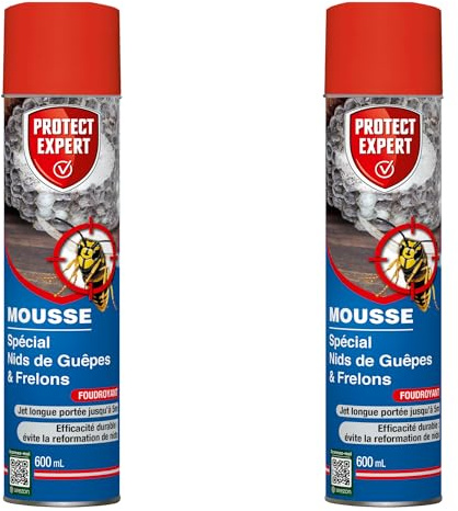 PROTECT EXPERT 2 Aérosols Anti-Guêpes & Frelons - Mousse - 2x600ml