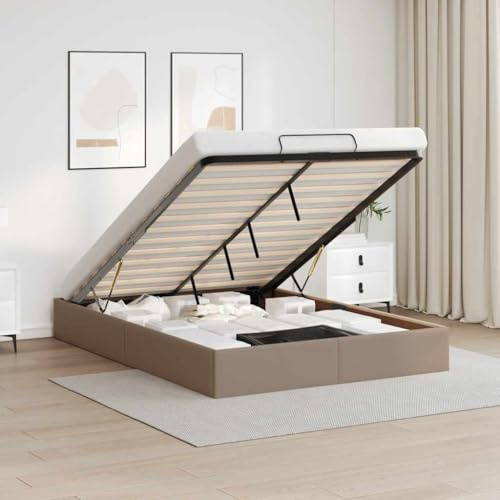 Yunovire Cappuccino Ottomansäng 140 x 190 cm konstläder, med förvaringsutrymme, hydraulisk lyftmekanism, robust ribbotten, moderna sovrumsmöbler