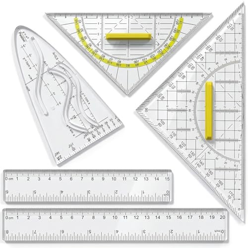 5 plantillas de parábola con mango y regla, juego para dibujo técnico, arquitectura, escuela, matemáticas