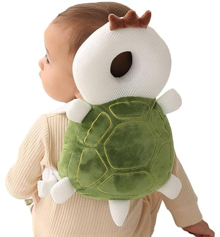 Genérico Protección para la Cabeza del Bebé, Almohada Anticaídas Ajustable en Forma de Tortuga, Cojín Transpirable Anticolisión para Caminar, Relleno de Algodón PP, Mochila Protectora, 33 x 19 x 6 cm