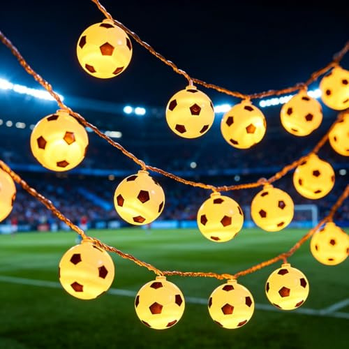 CHENBOOW Guirlande Lumineuse de Football,20 LED Guirlandes Lumineuses 3M,Guirlande Illuminée Ballon de Football,Décoration de Chambre Sportive,pour Noël,Mariage,Fête,Dekoration