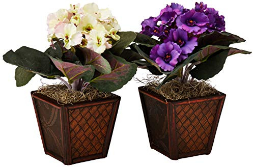 Nearly Natural African Violet with Vase Silk Plant (Set of 2)