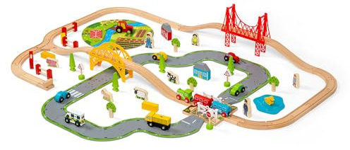 Bigjigs Rail Holzeisenbahn und Straßen Set