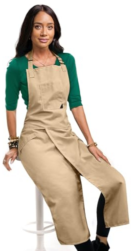 Under NY Sky Pottery Apron - Full Cover Split-Leg, Towel Loops - More Adjustable Coverage for Men, Women - Essential for Ceramic Wheel Throwing, DIY, Painting, Potters and Clay Artists - Beige