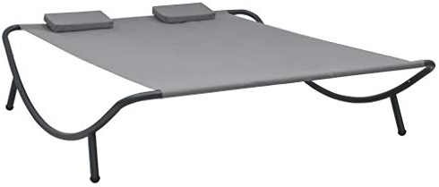 Festnight Tumbona Doble de Exterior de Tela Tumbonas de Jardín Exterior Tumbona Playa con 2 Almohadones Color Gris Antracita 200 x 173 x 45 cm