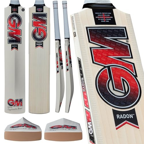Gunn & Moore GM Cricket Bat | Radon | Prime English Willow | DXM, ToeTek, Kornig DuraCover | Storlek 1 Lämplig för spelare 120–129 cm/3' 11 tum – 4' 3 tum