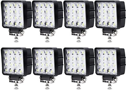 Yakimz 8 Pcs 48W LED Arbeitsscheinwerfer 12V Zusatzscheinwerfer 4320LM, LED Scheinwerfer 6500K Rückfahrscheinwerfer IP67 Wasserdicht für Trecker Offroad SUV