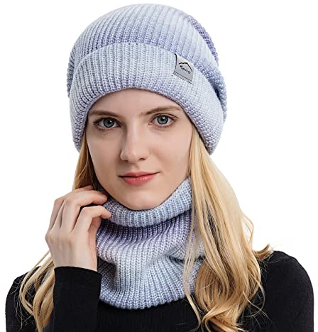 TAGVO Conjunto Set de Bufanda y Gorro de Punto Calentar Beanie Sombrero Gorras y Bufanda de Suave Invierno para Mujer Corriendo Bicicleta Excursionismo Deportes