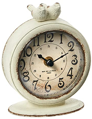 Creative Co-Op Vintage Pewter Mantel Clock with Birds, Distressed Cream