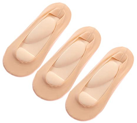 LegendTech 3D Foot Massage Padded Lady Invisible Socks, No-Show Arch Support, Sponge Cushion Non Slip Massage Socks For Plantar Fasciitis & Heel Pain (3 Pairs Beige, One Size)