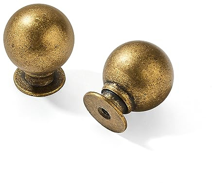 CABDM Mässing lådknoppar 10-pack 1 tum antik mässing skåpknoppar köksskåp hårdvara vintage kulknoppar antinque guld drag för lådor.