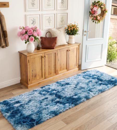 MARATIP Tappeto Peloso Soggiorno Tappeti per Grandi Dimensioni Salotto Moderno cameretta Bimba Antiscivolo tappeti,Tappeto colorato morbido e soffice per la camera da letto(blu pavone,80 x 150 cm)