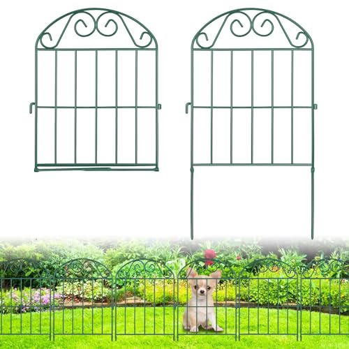 ADAVIN 24Panels Collapsible Garden Fence Animal Barrier, 26 Ft(L) x 24 in(H) Green Rustproof Metal Wire Panel Border for Dogs Rabbits, Flower Edging for Landscape Patio Yard Outdoor Decor, Arched