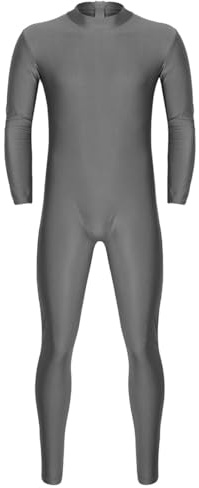 Jugaoge Tuta da uomo, a collo alto, a maniche lunghe, slim fit, elasticizzata, per sport, biancheria intima termica, grigio., XL