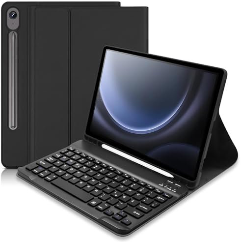 Lielax Tastatur Hülle für Samsung Galaxy Tab S9 FE 10.9 Zoll/Tab S9 11 Zoll 2023 Tablet, Slim Schutzhülle mit Deutsches QWERTZ Tastatur Magnetisch Abnehmbare Kabellose -Schwarz