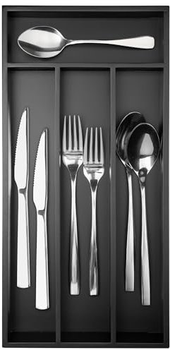Conflech Upassion Silverware Organizer Narrow Bamboo Utensil Organizer Black Kitchen Drawer Organizer Silverware Holder Cutlery Organizer in Drawer Flatware Organizer Black
