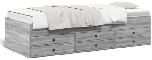Keyroto Tagesbett 75x190 mit Schubladen Tagesbett Holz Bett mit Stauraum Einzelbett mit Schubkästen Jugendbett Holzwerkstoff-Grau Sonoma-75 x 190 cm