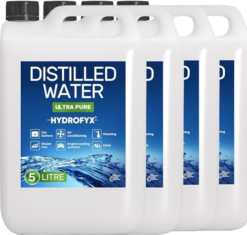 HYDROFYX 20L (4 x 5L) Distilled Water – 0ppm Ultra-Pure, Lab Certified – Made in UK – Ideal for CPAP, Automotive, Cleaning, Steam Irons & More