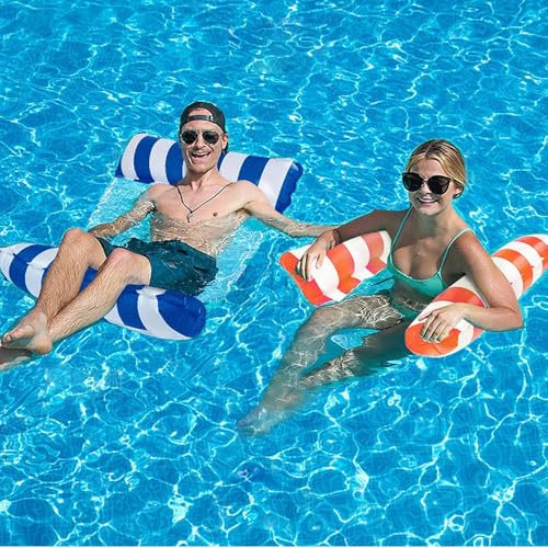 Voarge Bouee Piscine Adulte 2 Pièces, Matelas Gonflables pour Piscine, 4 en 1 Flottant de Inclinable Flotteur Hamac, Hamac de Piscine, Accessoires de Piscine Gonflables