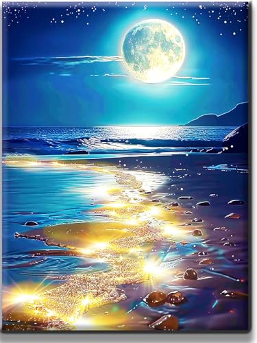 Yiminu.DS Diamond Painting Kit Completo 1 Pezzi, Diamanti Painting Kit 5D Adulti, Pittura Diamante Quadri Con Perline, 30CM X 40CM, Luna blu Mare