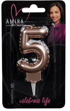 DECOCINO meets AMIRA - Zahlenkerze Rosegold No. 5 - elegante Party Deko für Geburtstage, Partys oder ein Jubiläum, ideal für Kuchen, Torten oder Muffins, 7cm hoch