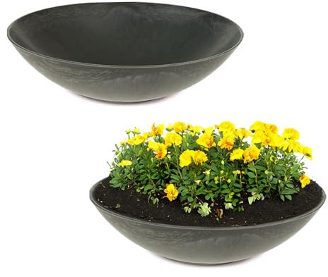 matches21 HOME & HOBBY Vasi per piante resistenti alle intemperie, 2 pezzi, per esterni in 35 cm, colore nero marmorizzato come ciotole per fiori, ciotole decorative