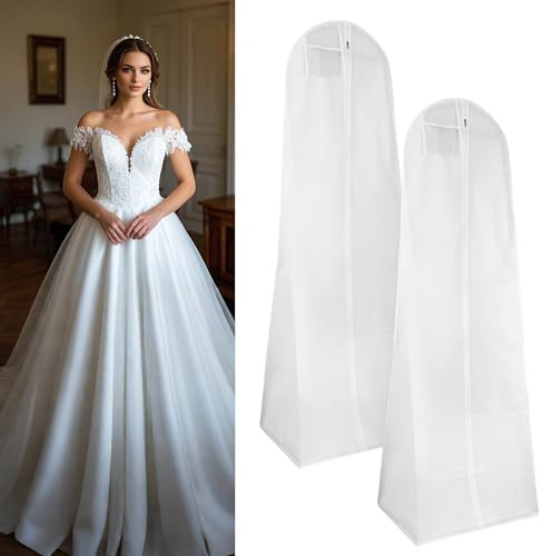 2 Pezzi Custodia Porta Abito da Sposa Copriabiti Antipolvere 180 cm per Indumenti per Abiti da Sposa,Con Cerniera, Adatta per Abiti da Sposa, Abiti, Cappotti, Cappotti Lunghi, ecc