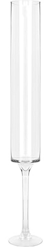 DRW Vaso da pavimento con piede in vetro trasparente 15 x 15 x 81 cm
