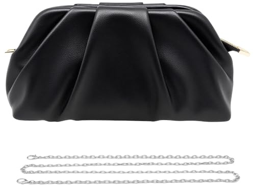 Pahajim Damen Clutch Abendtasche Damen Pleated PU leder Handtasche Klein Elegant mit Kette Schultertasche für Hochzeit Party Date (Schwarz)