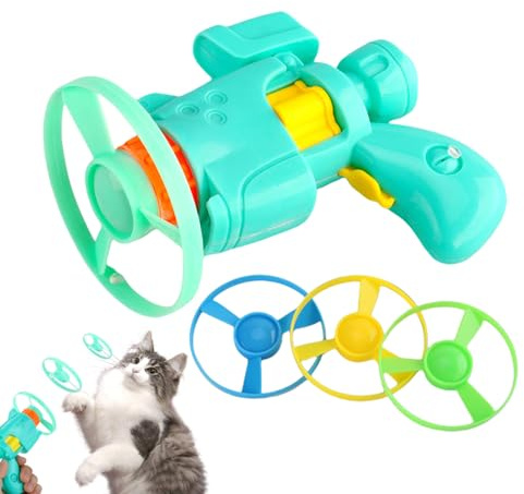 Yugugomo Jouet Disque Volant pour Chats, Set de Jouets pour Chat, en ABS, avec 1 Lanceur, 1 Disque, 3 disques normaux, pour Jeux intérieurs, extérieurs et Exercice du Chat​
