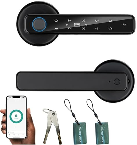 Smart Door Lock, 5-in-1 Fingerprint Door Lock, Automatic Smart Door Handle with APP Control/Fingerprint/IC Cards/Password/Backup Keys, Electronic Digital Locks Door Knob for Home Bedroom Hotel Office