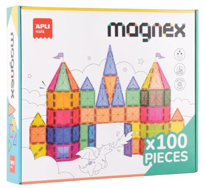 APLI Kids 20138 - Juego de construcción magnético Magnex 100 Piezas| Set 3D para Niños 3+| Fichas Geométricas Imantadas de Colores | Juguete Educativo Steam para Creatividad y Desarrollo Cognitivo