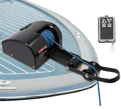 FLNOZAMZ Treuil d'ancre électrique pour Bateaux, guindeau Marin télécommandé 12V avec Corde de sécurité, supporte des Ancres jusqu'à 35 lbs, idéal pour Les Bateaux de pêche