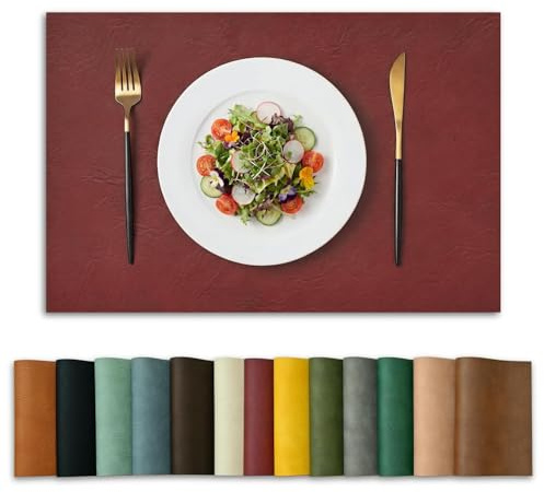 Artoid Mode Rojo PU Faux Leather Manteles Individuales Set de 4, 30x45cm Repelentes a la Suciedad Resistentes al Calor Manteles Individuales Decoración de Cocina
