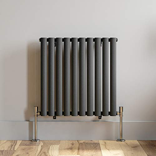 iBathUK Strata Horizontal Radiator, Single Oval Panel Radiators, 600x600mm Slim Radiator for Bathroom,Kitchen,Living Room - Anthracite