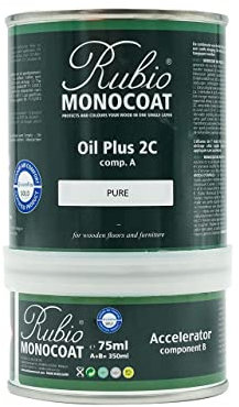 Rubio Monocoat Holzöl-Finish 14 m² - Pure | Oil Plus 2C | Schnell trocknendes, umweltfreundliches Leinsamen-Holzöl für den Innenbereich, inkl. Beschleuniger (Teil B) | Protector | 350 ML
