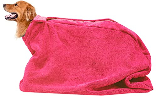 Morezi Dog Bathrobe Towel, Dry Fast Dog Bag, Microfibre Fast Drying Super Absorbent Pet Dog Cat Bath Robe Towel - Red - XSmall