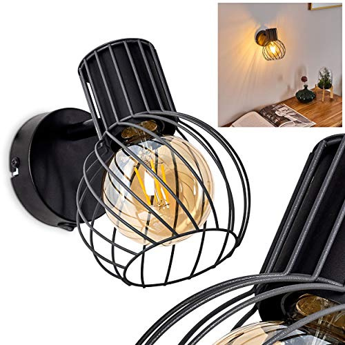 Vägglampa Kenia, justerbar vägglampa av metall i svart/grått, 1 flamma, 1 x E27-fäste, väggspot i retro/vintage-design med av/på-knapp på höljet, utan glödlampa