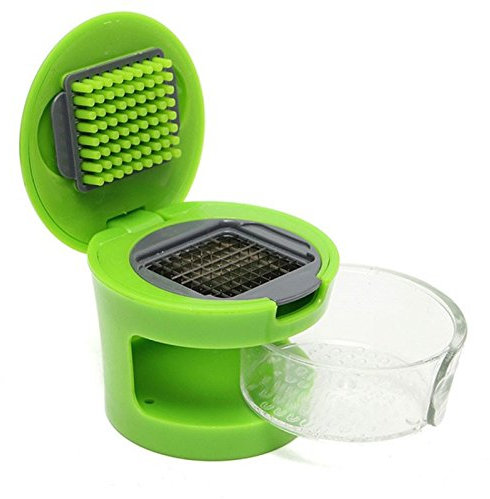 1 Piece Garlic Chopper, Stainless Steel Mini Garlic Press Crusher Gadget Ginger Chopper Cutter with Clear Plastic Tray Green