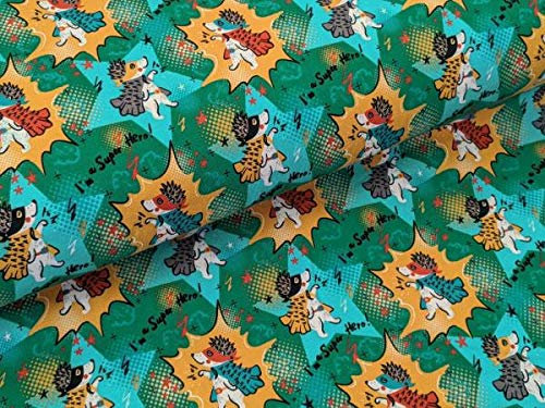 Baumwolljersey Superheld Igel Grün Stoff Meterware Jersey