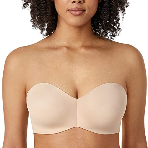 DELIMIRA Kvinnors Axelbandslösa BH Silikonfri Minimiser Bra Underwire Non vadderad Bandeau Bra Beige 70C