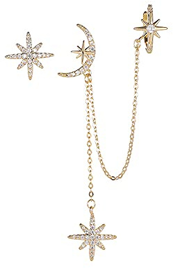 Boucles d'oreilles en forme de lune asymétrique avec zircone cubique - Attache enroulable en argent sterling 925 - Fermoir à clip - Longue chaîne - Créoles en forme de crochet pour cartilage - Tassel