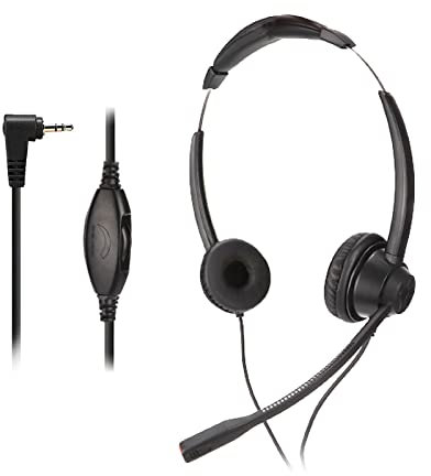 Telefonheadset med Mikrofonbrusreducering, Trådbundna Binaurala Headset med 2,5 Mm och Volymkontroll, Hörlurar med Sladd med Mikrofon för Call Center, Business