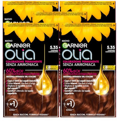 Garnier Olia tinte de pelo permanente 5,35 marrón sin chocolate y amoníaco delicado aroma con aceites florales naturales - 5 tonos