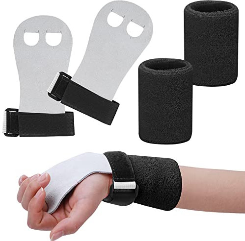 Abeillo Griffpads Kinder, Cross Training, Gymnastik, Pull Up Grips für Kinder, Hand Grips Leder Trainingshandschuhe und Handgelenk Bandagen Fitness Set für Mädchen Junge Jugend (Schwarz, M)