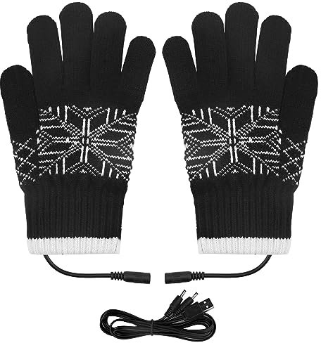 USB Beheizte Handschuhe - Volle Hände Warme Strick-Heizhandschuhe Mit Screen Touch, Elektrisch Beheizbar, Waschbare Thermo-Handschuhe für Herren Und Damen (Schwarz)