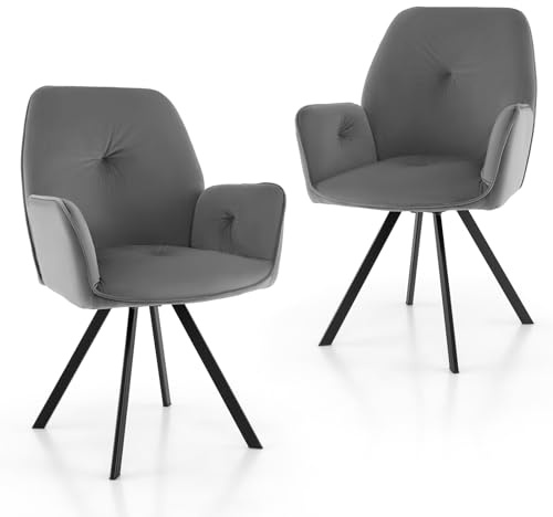 GOFLAME Swivel Accent Chairs Set of 2, Velvet Fabric Upholstered Armchairs with Metal Legs, Non-Slip Foot Pads, Simple Modern Desk Chairs for Living Room Bedroom Home Office, Gray