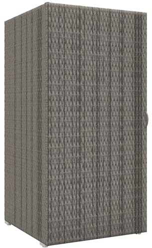 Outsunny Armadio da Esterno e Interno in Rattan PE, Armadio da Giardino con 2 Vani per Terrazza e Bordo Piscina, 60x63x120cm, Grigio
