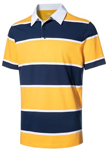 Men's Short Sleeve Polo Shirts for Men Casual Collared Striped Rugby Shirts for Mens Soft Pique Cotton Dry Fit Golf Polo Shirts for Men, L